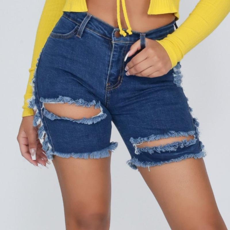 GMXIA Women's Hole Stretch Ripped Denim Shorts Five Pants