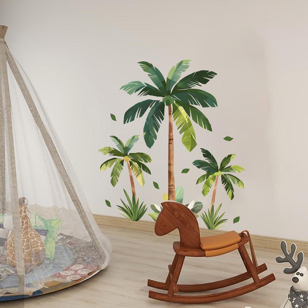 Self Adhesive Palm Tree Wall Sticker Tropical Plant Decoration for Living Room Bedroom Hallway Background Wall