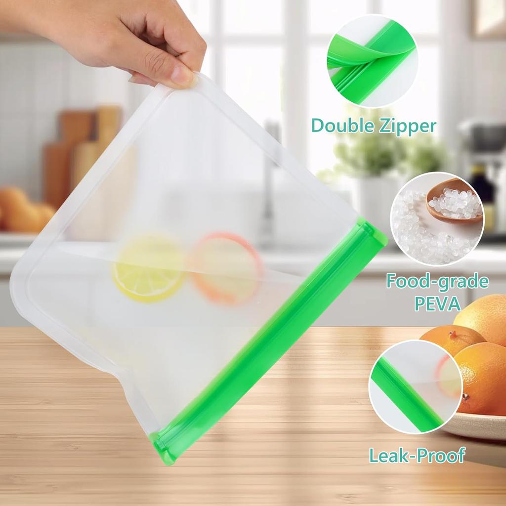 10 Pack Reble Sandwich Bags, Dishwasher Safe Food Storage Bags, Leakproof Freezer Bags for Marinate Meats, Travel, Lunch, 2 Gallon 3 Sandwich 5 Snack