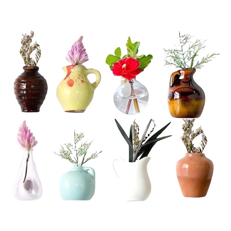 5/8Pcs (no Plant) Mini Ceramics Vases Magnets Strong Magnetic Hold Buds Vases Magnets for Fridge Decoration and Office Use