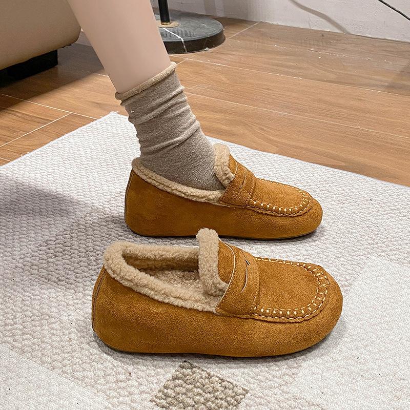 One-pedal Lazy Single Shoes 2025 Autumn and Winter New Fashionable Versatile Velvet Warm Cotton Shoes Soft-soled Doudou Shoes Women