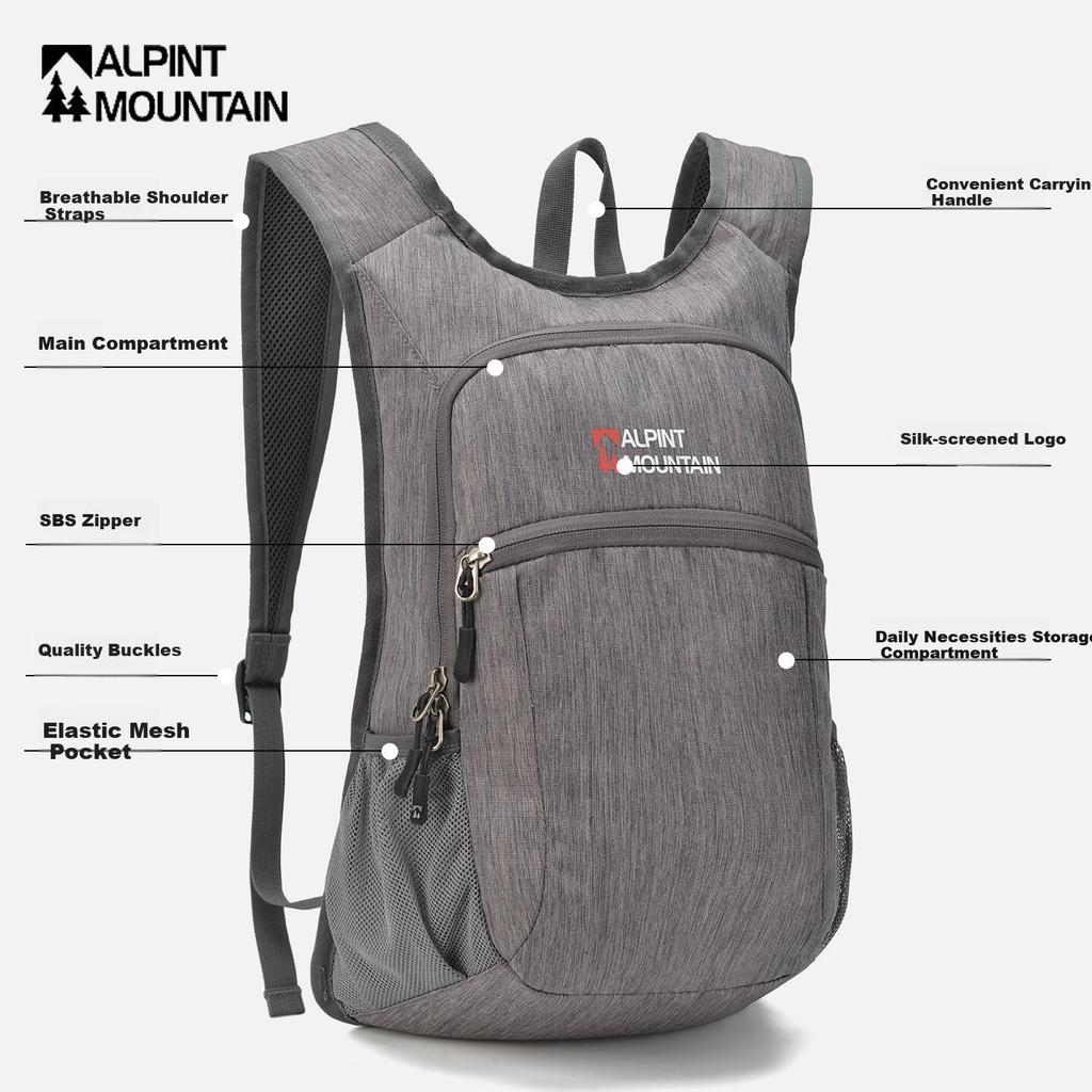 ALPINT MOUNTAIN Folding Backpack, Hiking Bag, Cycling Backpack, Ultra-Light Portable Travel Trekking Pack, Dark Gray, 24*15*42cm