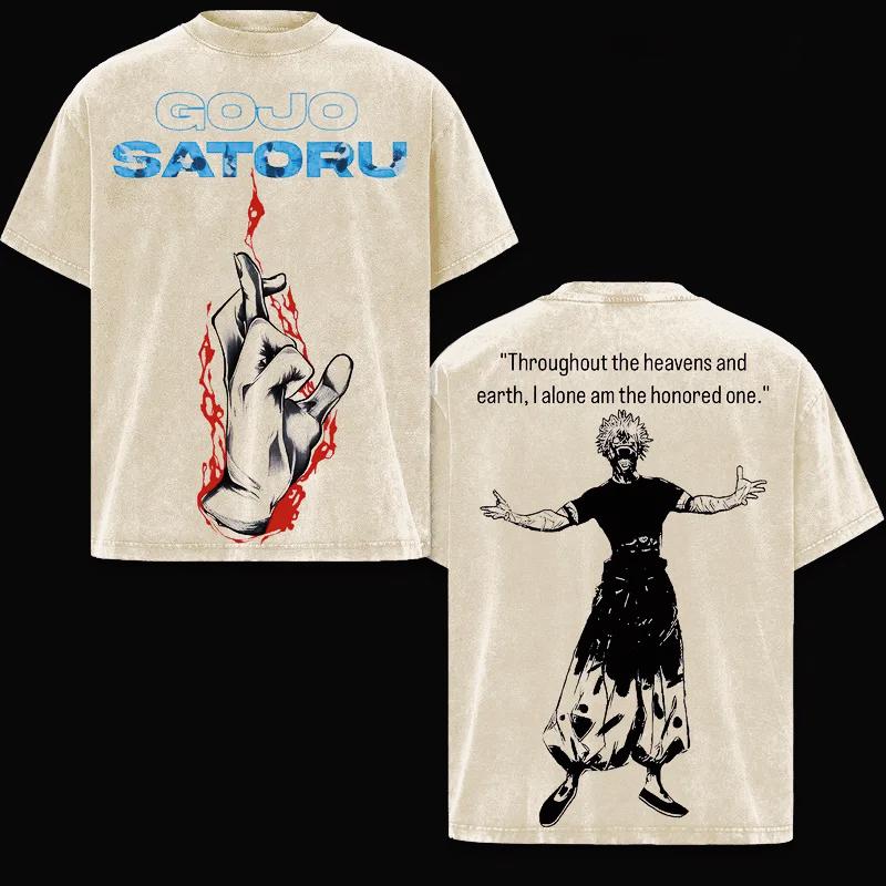 Anime Jujutsu Kaisen T-shirt Gojo Satoru Print T Shirt Vintage Washed Oversized Tees Men's Clothing Short Sleeve Cotton Tops