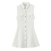 2025 Spring Women's Sleeveless Mini Shirt Dress with Gold Buttons