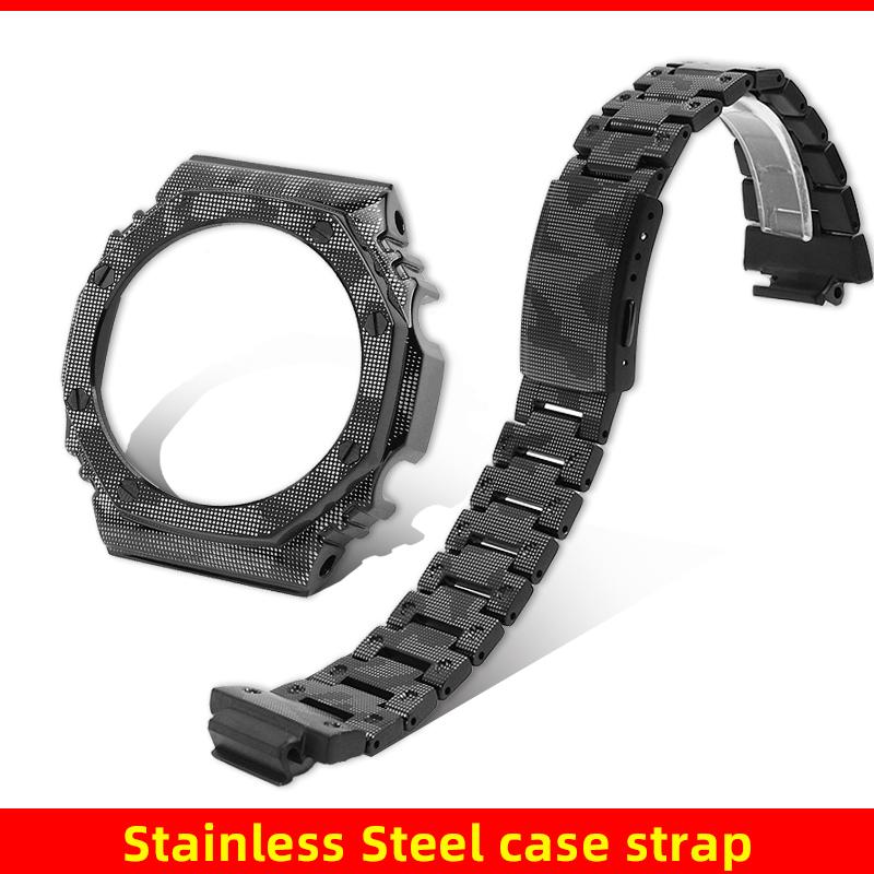 Camouflage GA2100 Mod kit Titanium Case For Casio G-shock GA2100 GA-B2100 Stainless Steel Bezel Strap Replacement Part Black Men