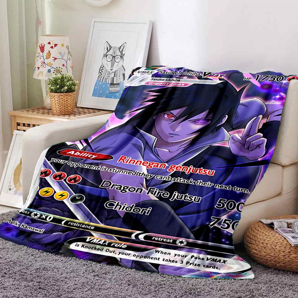 Sasuke Uchiha Vmax Card  Flannel Blanket Super Soft Warm Cozy Blanket for Sofa Bed Office Travel All‑Season Home Decor Gift