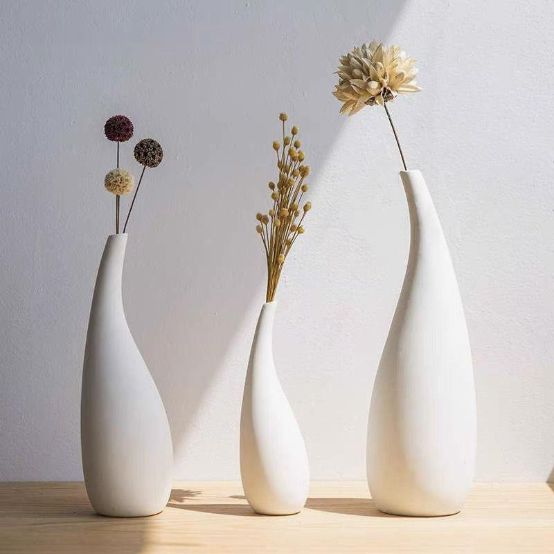 Modern Minimalist White Ceramic Vase - Decorative for Dried Flowers & Table Decor