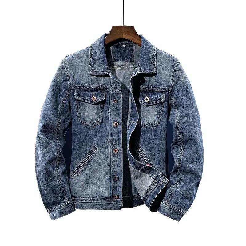 Spring Men's Casual Cotton Denim Jacket Classic Style Fashion Slim Washed Retro Blue Jeans Coat Male