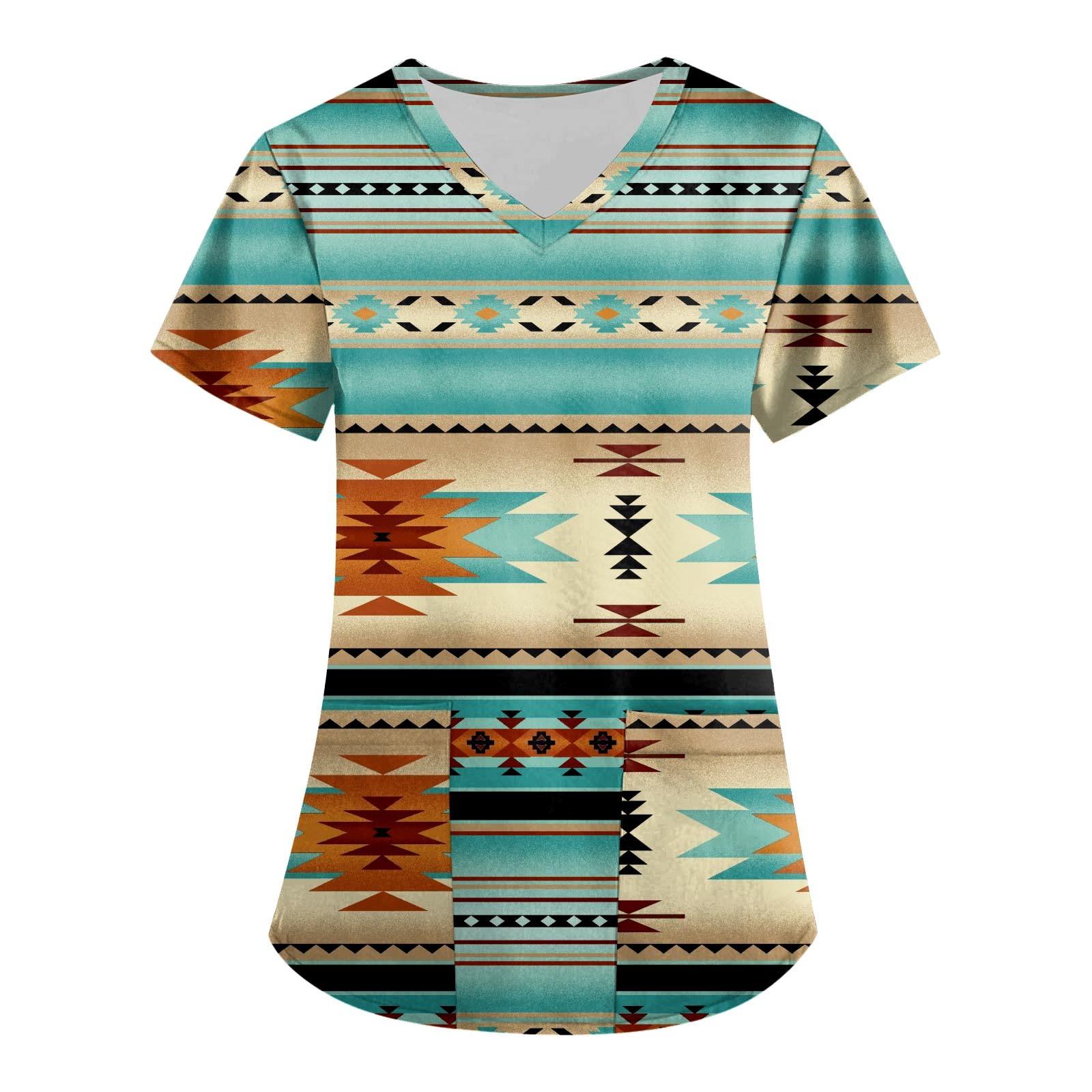 

Женская мода с принтом и короткими рукавами с v-образным вырезом, рабочая блузка с карманами XXXL синий