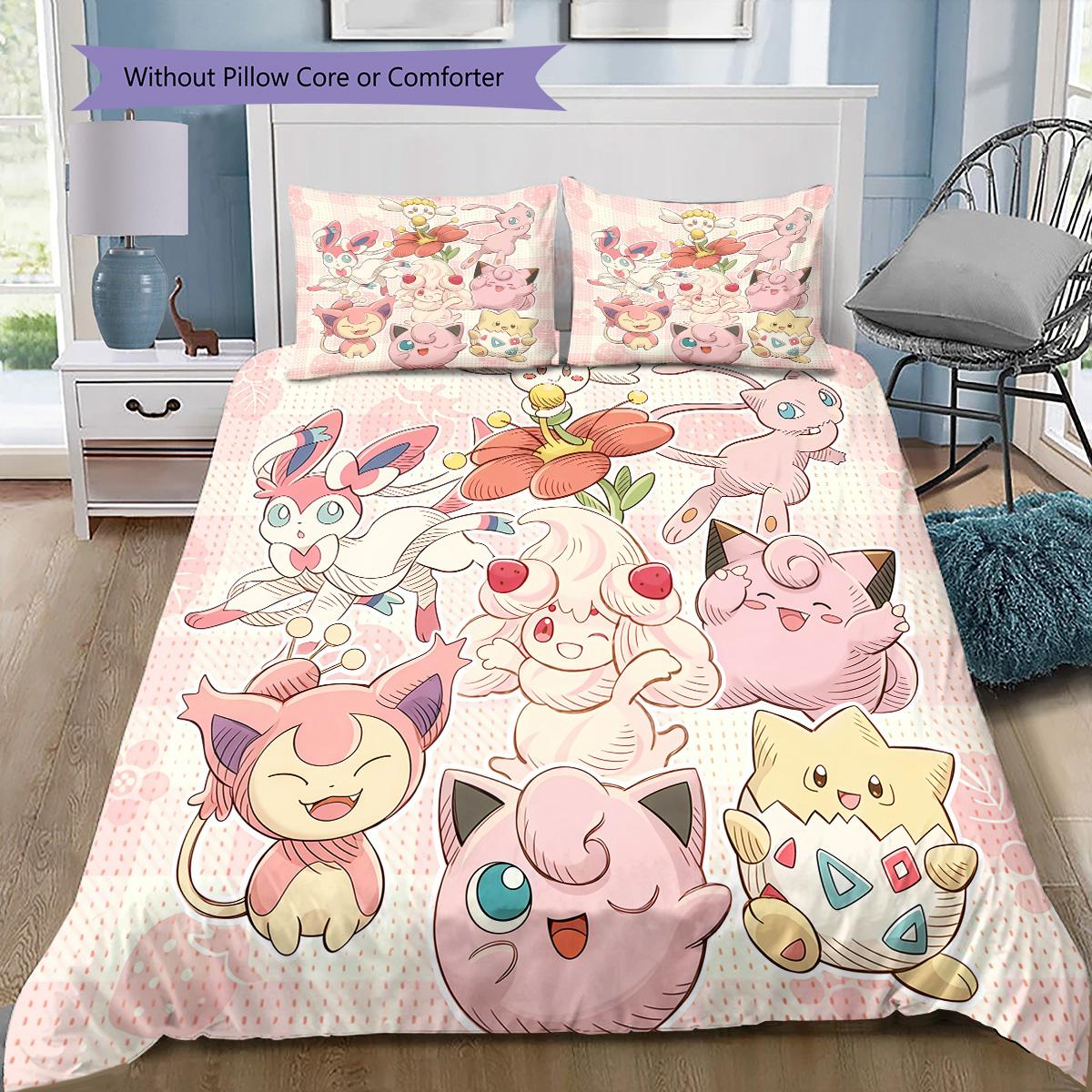 

Pink Pokémon Bedding Set, 1 Duvet Cover & 2 Pillowcases, Cozy Bedroom, Great Gift for Fans 135x200cm