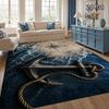 1pc Retro Nautical Anchor Pattern Area Rug, Blue‑Grey Maritime Style, Machine‑Washable & Soft, Classic Modern Design, Perfect