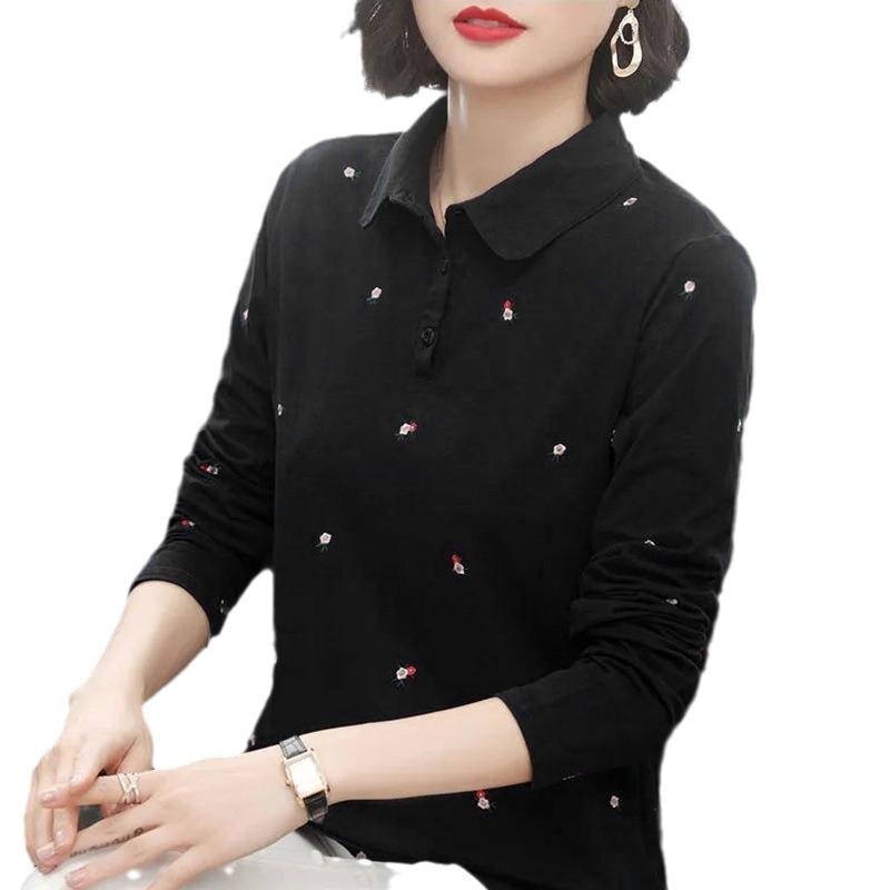 Women's Long Sleeve Polo Shirt - Loose Fit, Plus Size, Spring, Stylish Slimming Top