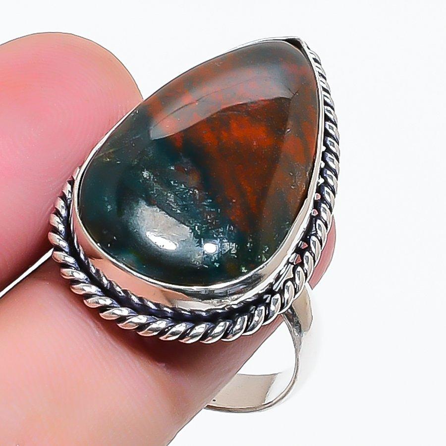 Natural Bloodstone Gemstone 925 Sterling Silver Jewelry Ring Size 9 AR-17662
