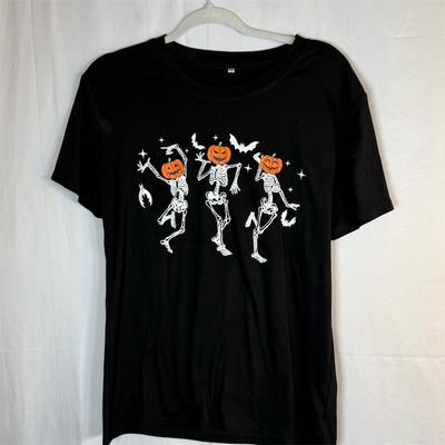 T-shirt sans marque Unisexe Taille M Noir Halloween Squelette Dansant