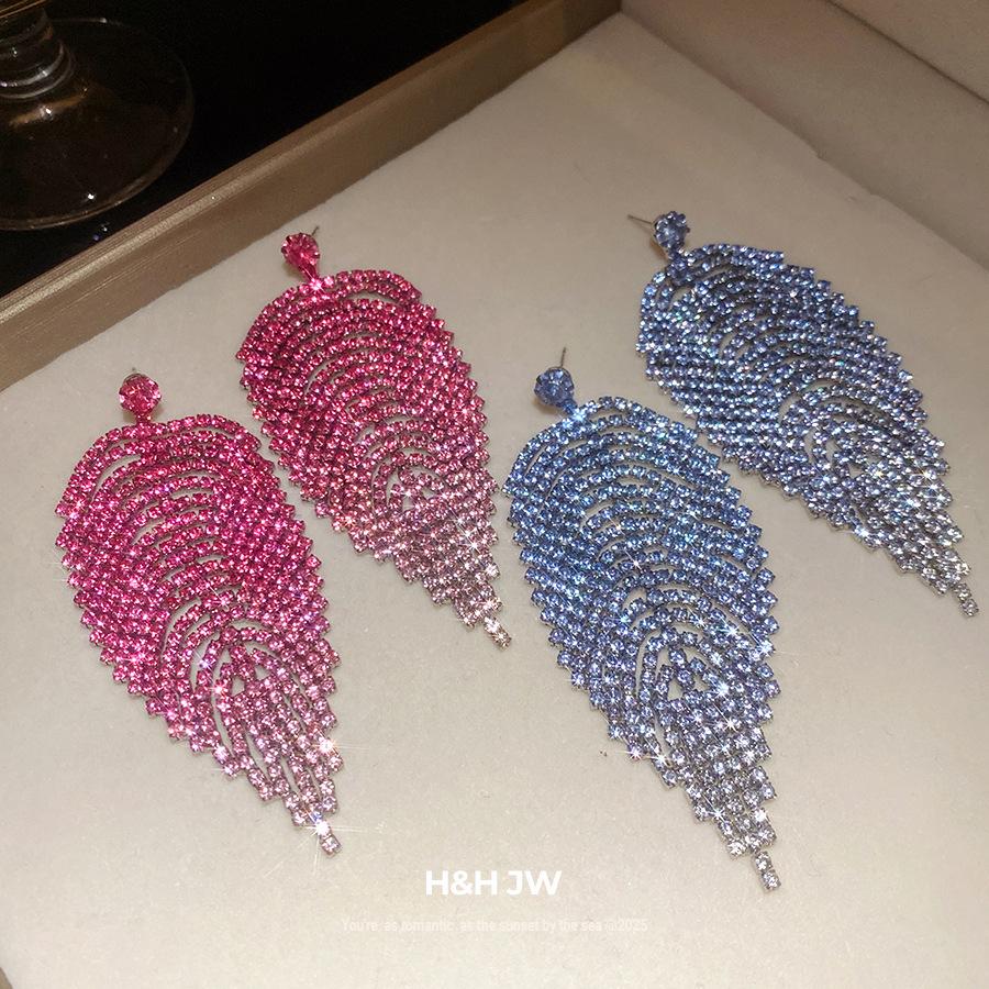 Silver needle diamond leaf fringed earrings retro fashion exquisite earrings light luxury high-end earrings design sense niche
