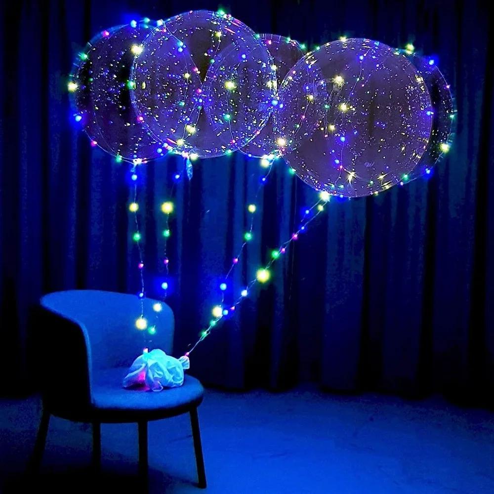 7pcs 20inch Light Up Balloons Glow In The Dark Party Festival Decor Transparent Led Balloons with Light String