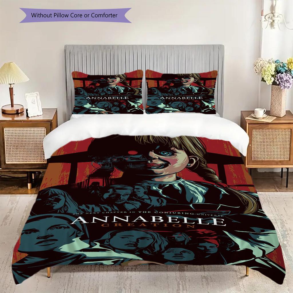Dark Secrets Annabelle Creation Three-piece set (1 * duvet cover + 2 * pillowcase, without core) 2D Flat Bedding set Duvet cover and pillowcase
