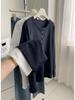 Damen Plus Size Koreanischer Stil Henley-Kragen Langarm Baumwoll-T-Shirt, 240 Jin, Figurschmeichelnder Schnitt, Einfarbige Basis Schicht