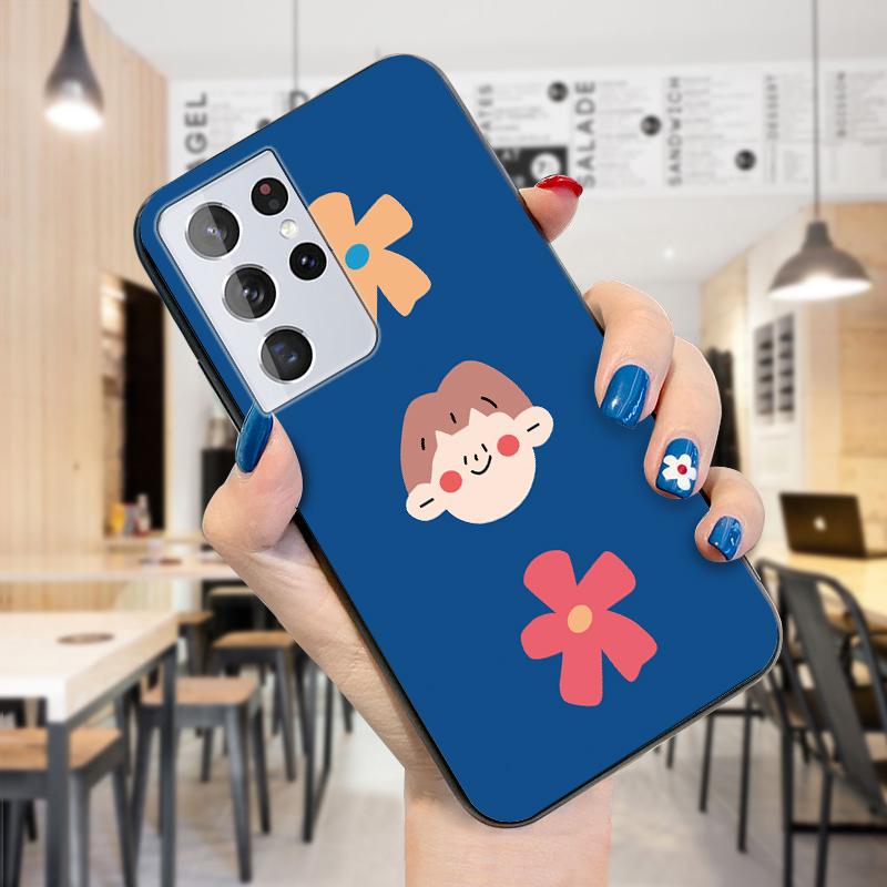 Finger Ring Lanyard Flowers Children Smiley Design Phone Case