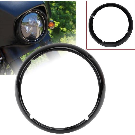 Gloss Black Motorcycle 7" Headlight Lamp Trim Ring Light Bezel Cover For Harley Touring Road King Electra Glide Street Glide Tri Glide
