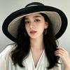 Striped Empty Top Sunscreen Hat Women's New Large Brim Straw Hat Summer Foldable Vacation Visor