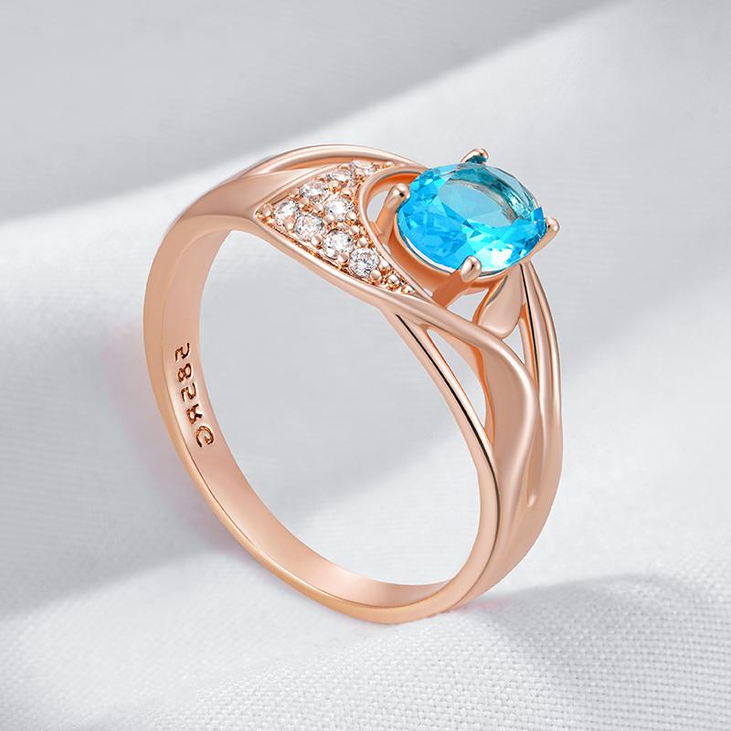 Rose Gold Drop Color Bridal Wedding Ring For Women Dazzling Cut Blue Natural Zircon Accessories Wedding Jewelry