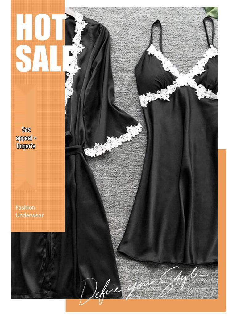 2019 Europäischer & Amerikanischer Damen Übergröße Sexy Pyjama Set: Sommer Braut Morgenmantel mit halben Ärmeln & Bademantel