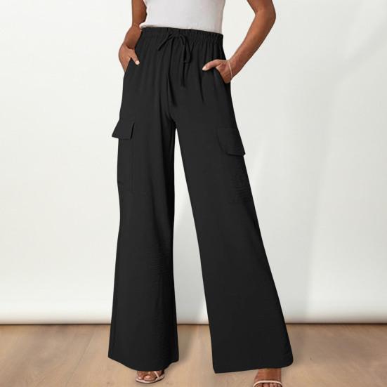 

Yousheng Women Cargo Pants Elastic Waist Adjustable Drawstring Long Trousers with Multi Pockets Straight Wide Leg Lounge Trousers XL чёрный
