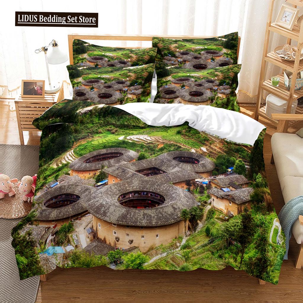 Building Famous Landscape Bedding Set For Bedroom Soft Bedspreads For Bed Home Comfortable Polyester Duvet Cover With Pillowcase