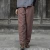 Johnature Women Cotton Linen Casual Pants Solid Color Elastic Waist Quilted Warm Trousers Winter Vintage Thick Pants