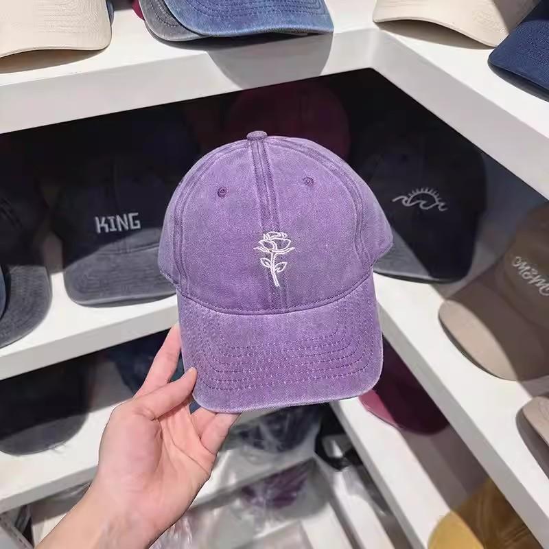 

Unisex Washed Soft Baseball Cap Embroidered Flower Summer Sunscreen Dad Hat Outdoor Sun Protection for Women Men 56-58cm фіолетовий