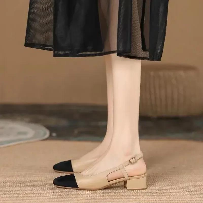 Mixed Colors Buckle Strap Women's Pumps Low Heel Square Heel Shoes Female 2024 Hot Sale Slingbacks Fashion Office Pumps