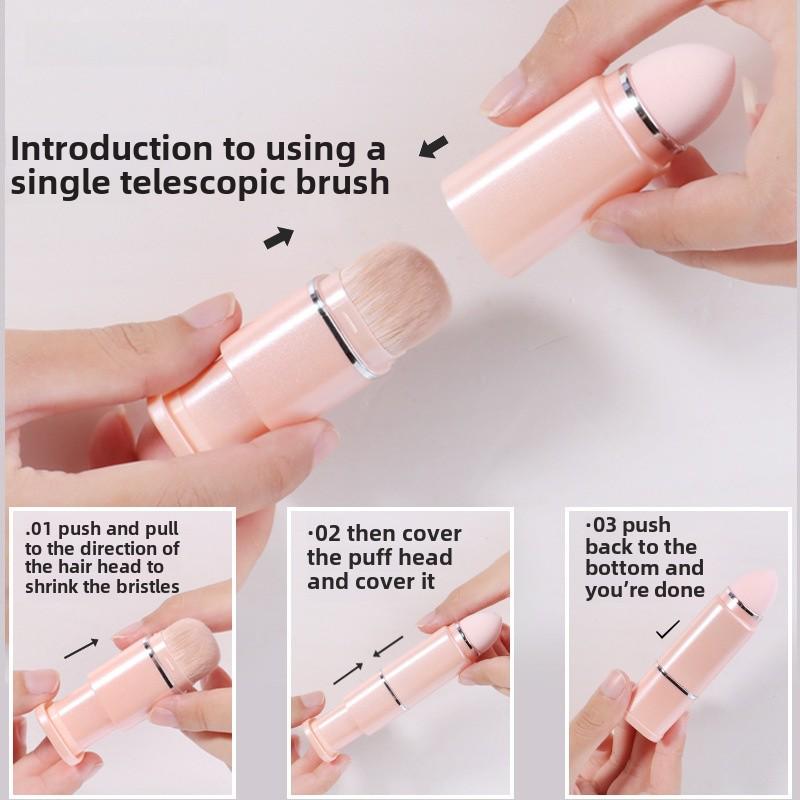 Přenosná sada zatahovacích štětců na make-up: Štětce na oční stíny, korektor a tvářenku