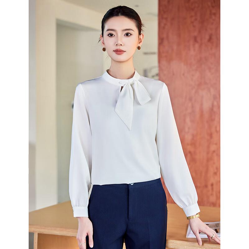 Tenuoman Women s Elegant Long Sleeve Bow-Tie Chiffon Blouse M
