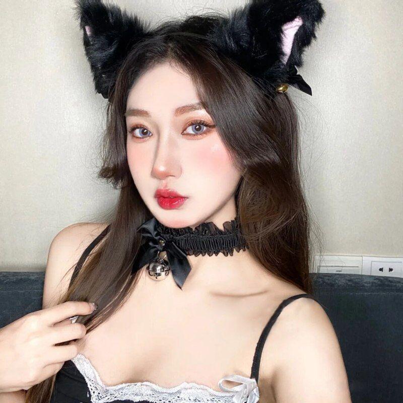 Cat Ears & Choker Set: Sexy Fox Headband & Rabbit Hair Clip for Women – Perfect for Christmas Lingerie