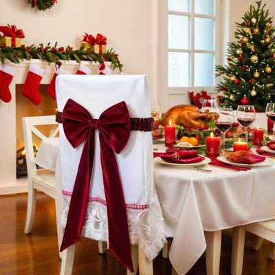 Christmas Velvet Chair Sashes 11.8" X 29.5" Burgundy Chair Bows Tie Back for for Christmas Banquet Wedding Birthday Party Dining Room Decoration