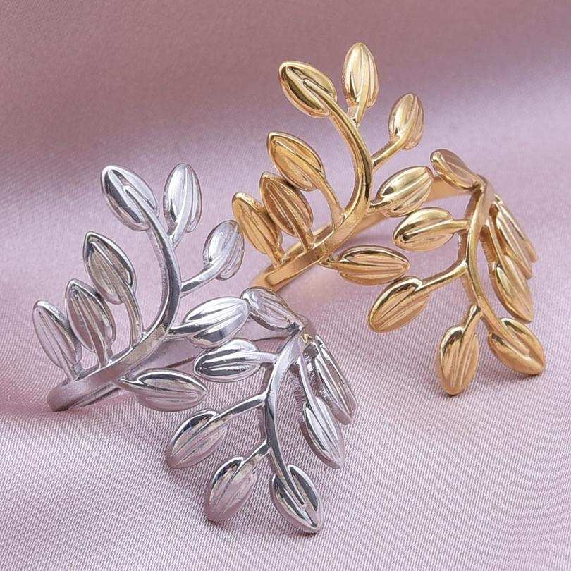 1/6pcs Plant Ring Ginkgo Leaf Tulip Flower Stainless Steel Open Adjustable Rings For Women Men Jewelry Personality Ring Anillos