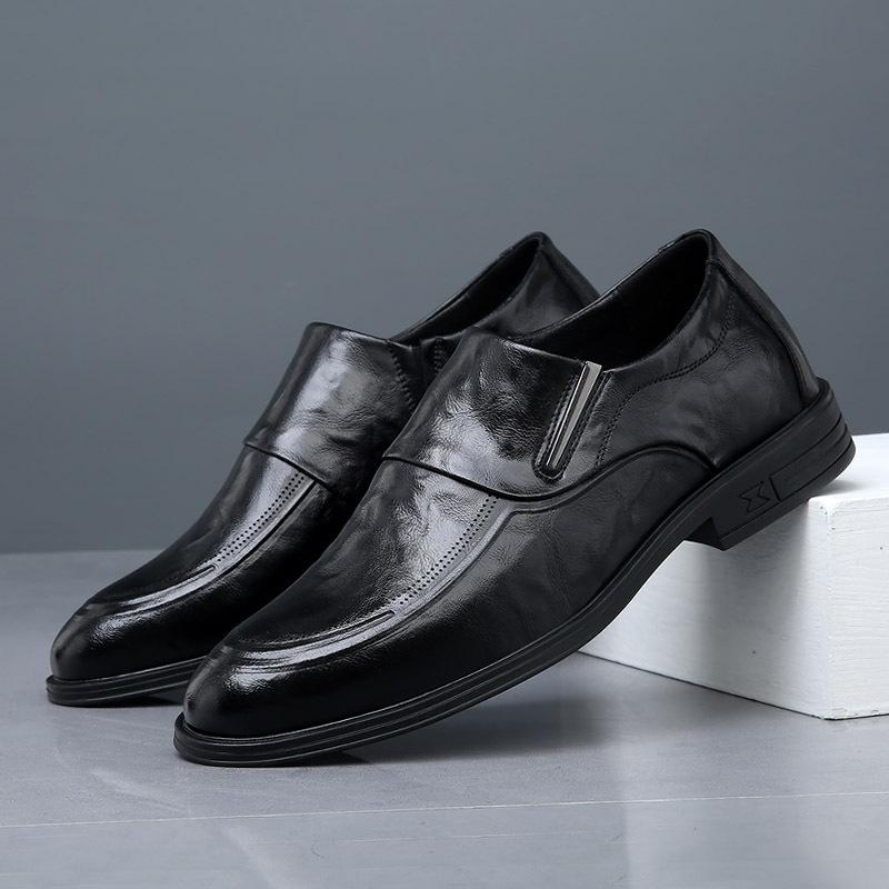 Men's Leather Shoes Spring New Dress Business Inner Heightening Shoes Breathable Heightening Soft Leather Casual Groom Wedding Shoes Men