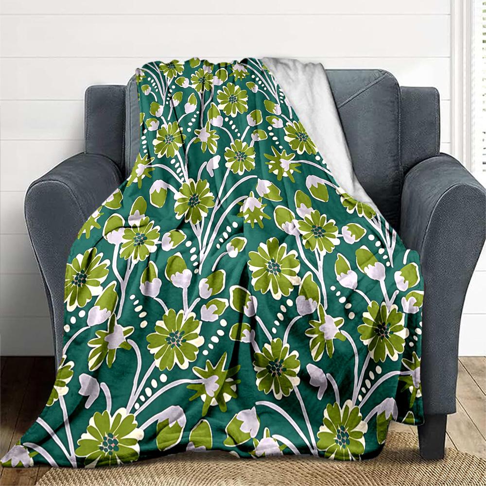 1 Stück leichte Flanelldecke mit Blumenmuster, bequeme und warme Decke, für Büro und Camping Schlafsofa, Wohnzimmer039