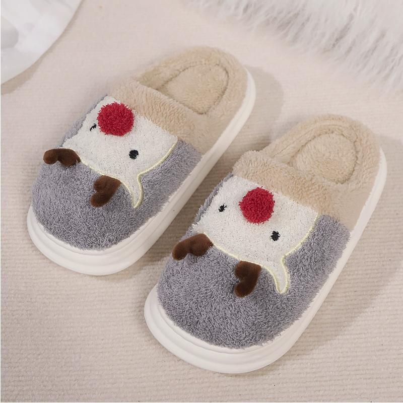 Fashion Kidmi Women's Slippers New Soft Plush Slippers Warmed Fleece Thickened Cotton Slippers Popular Deer Antler Pattern Cartoon Shoes