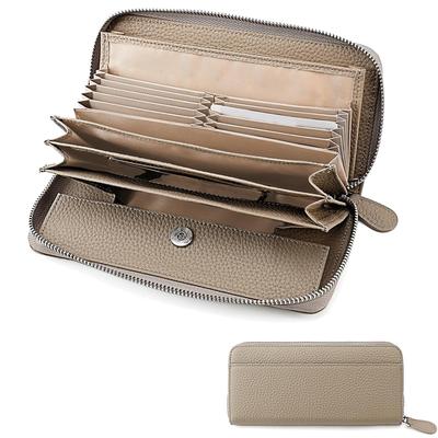Yocipa Genuine Leather Women's Zip-Around Long Wallet with Large Capacity, Card Case, and Multi-Functional Skimming Prevention (Apricot)