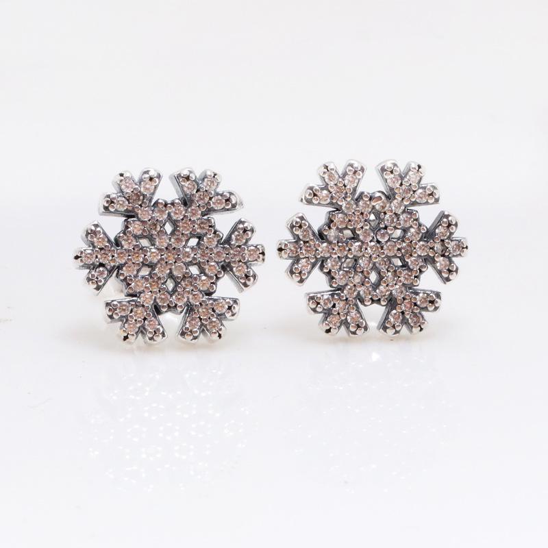 Geometric Snowflake Stud Earrings: Petal White Camellia in European  American Style White Copper Plated Silver