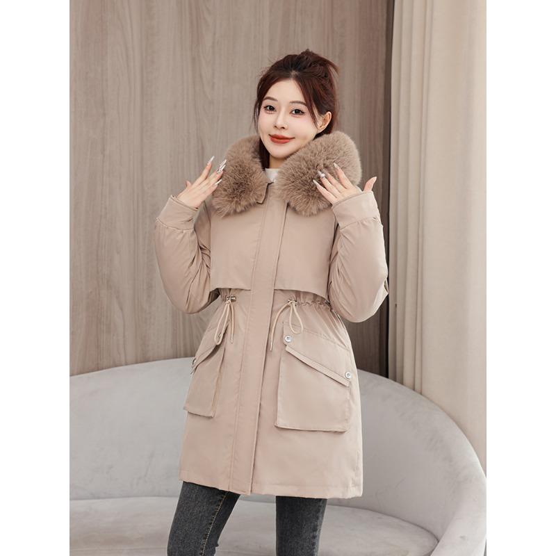 

Зимняя новая одежда три носки съемный подклад съемный меховой воротник талия пирог преодолеть женское хлопковое пальто M хаки