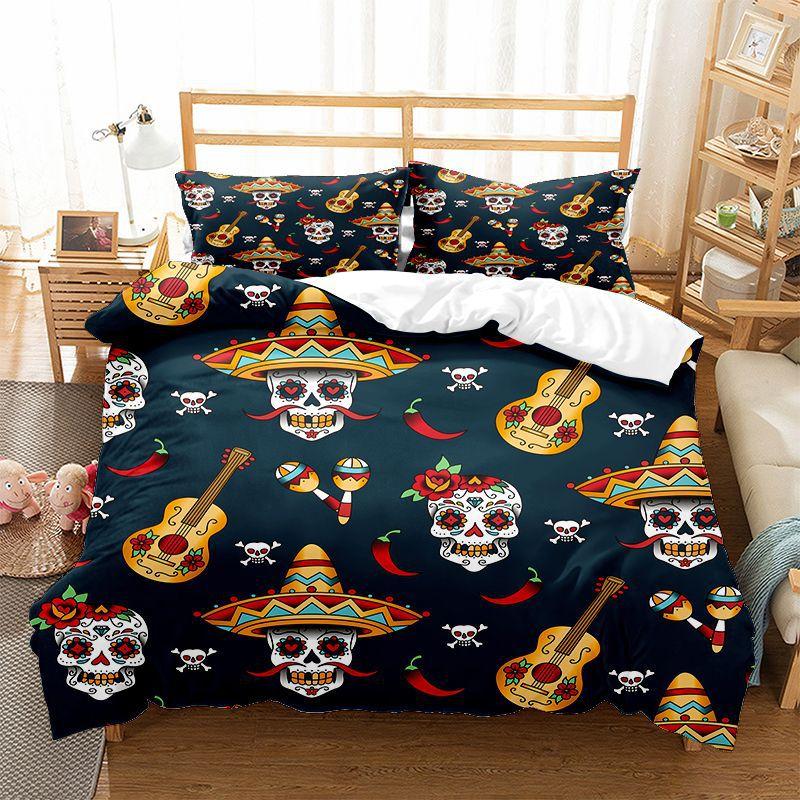 Totenkopf Bettbezug Set 3D Druck Rot Schwarz Totenkopf Horror Thema King Queen Twin Full Size Polyester Bettdeckenbezug für Kinder Jungen