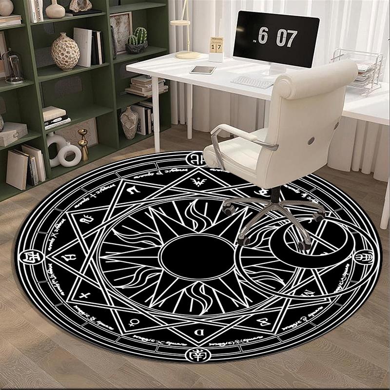 Celtic Moon Pentagram Art Round Carpet Chair Cushion Round Entryway Rug, Soft Round Rugs for Living Room, Bedroom, Circle Carpet Decor Gifts