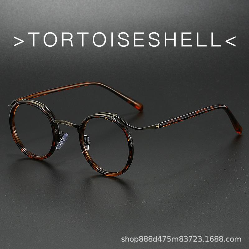 Retro Brand Design Luxury Round Frame Glasses Frame for Men Women Ultralight Stainless Steel Alloy Anti Blue Light Eyeglasses