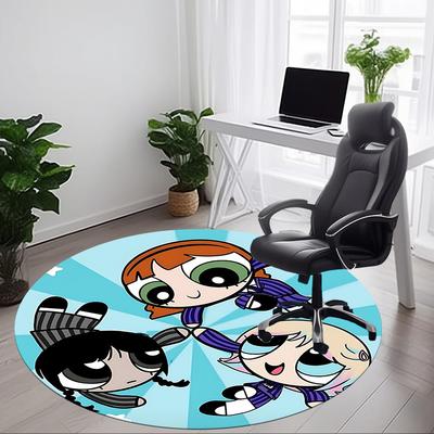 1pc Powerpuff Girls Chair Carpet for Office, Indoor Non Slip Washable Polyester Fiber Carpet, Mat For Office, Machine Washable