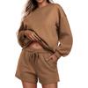 Women's Fashion Sportswear Casual Long-Sleeved Pullover Sweatshirt Drawstring Shorts Set