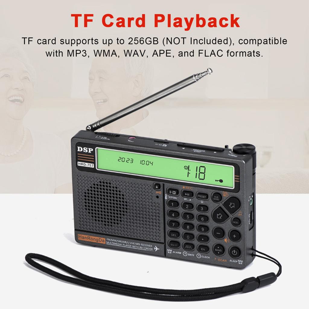 HanRongDa HRD-757 Multi-band Radio FM AM MW SW V.UHF AIR WB Portable Radio APP Control BT TF Music