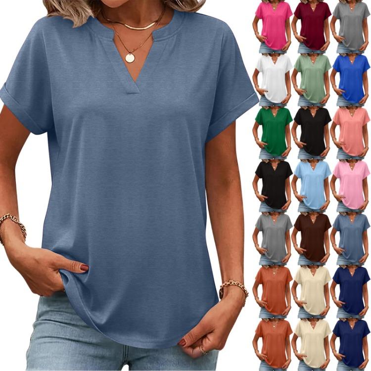 Women Summer V Neck Short Sleeve Tunic Tops Business Work Blouses Tee Shirts